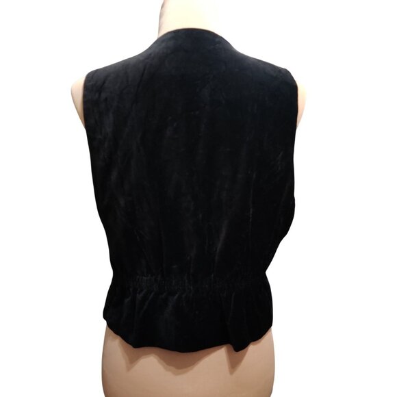 Vintage Talbots M Petite Black Velvet Vest Quilted Front Gold Button Plaid Lined - Picture 4 of 10